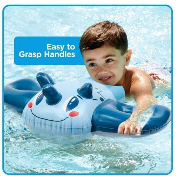SwimSchool - Inflatable Blue Dino Pool Float, Kids Swimming Kickboard, Ages 5+ - Picture 2 of 10